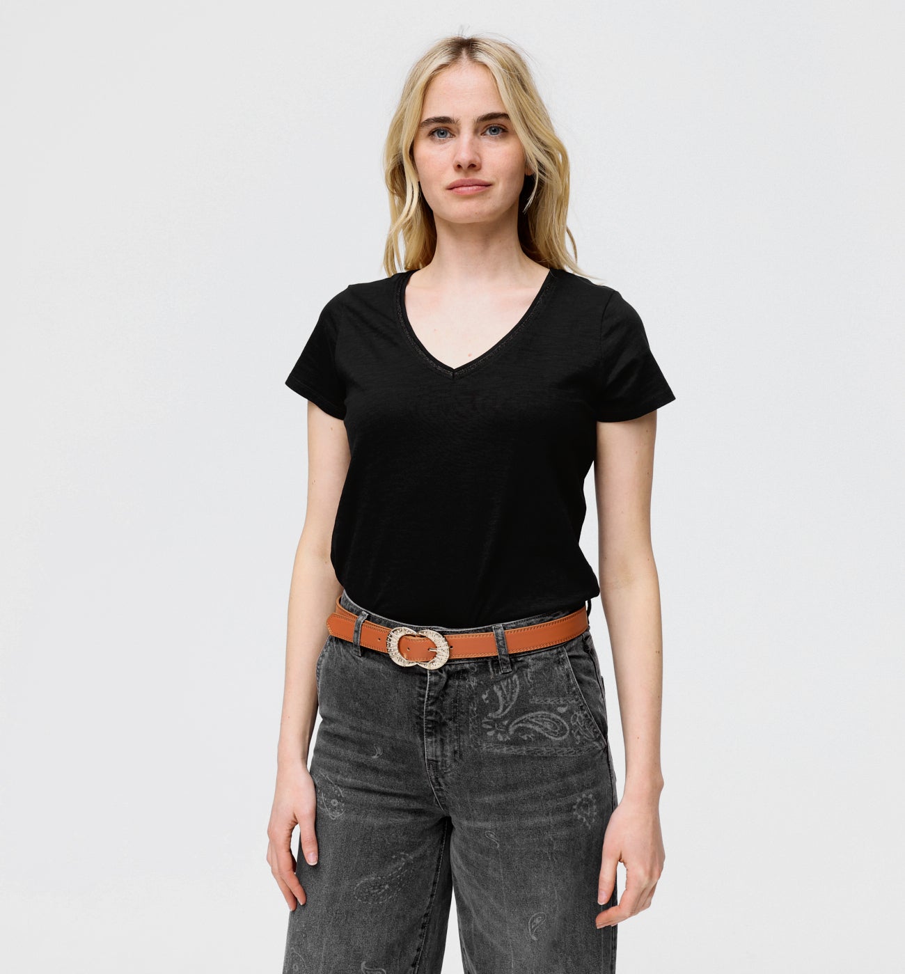 T-shirt col V Femme - Noir
