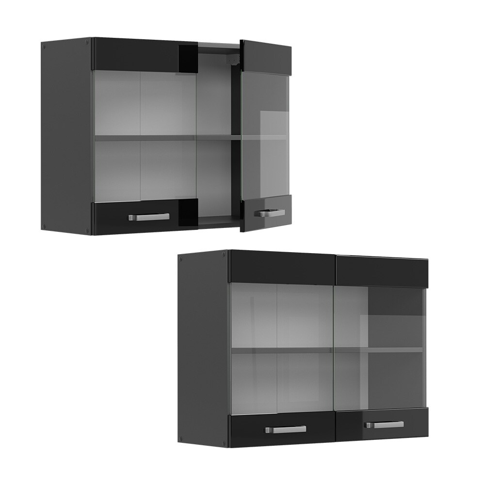 Vicco Glashängeschrank Küchenschrank R-Line Solid Anthrazit Schwarz 80 cm modern