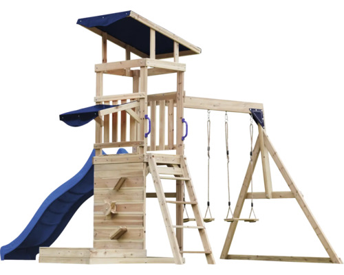 Speelhuis/Toren axi 336 x 345 cm Hout, Kunststof bruin bestaande uit basistoren, schommel, glijbaan