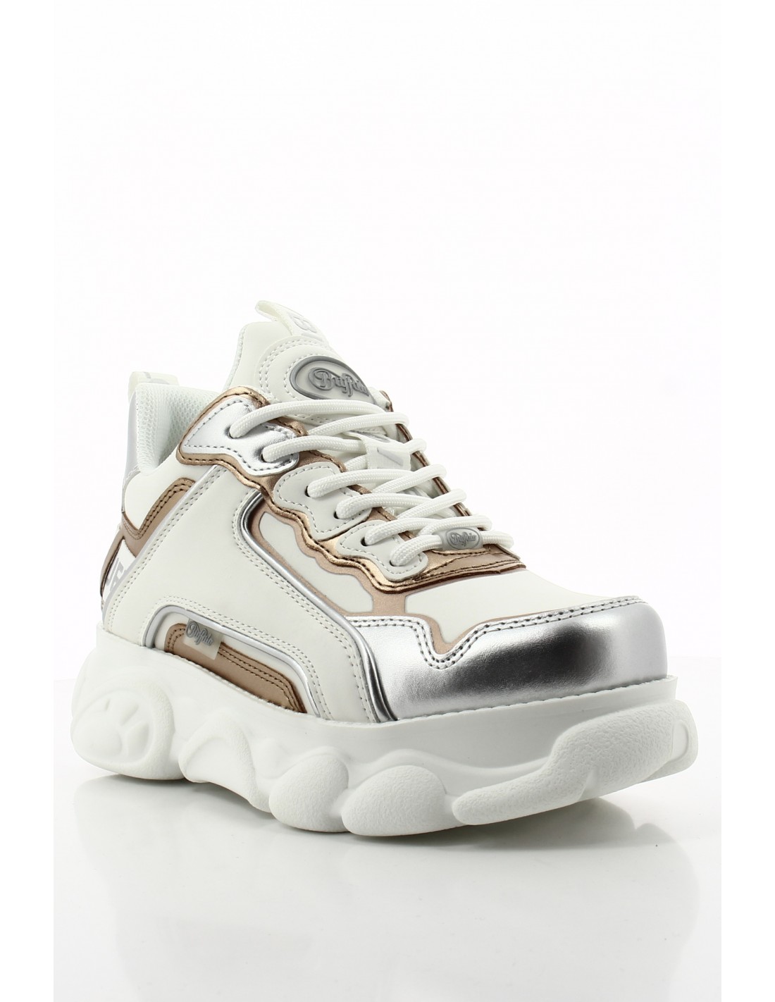 buffalo Baskets compensées Femme Cld Chai Blanc/Argent/Doré Vegan