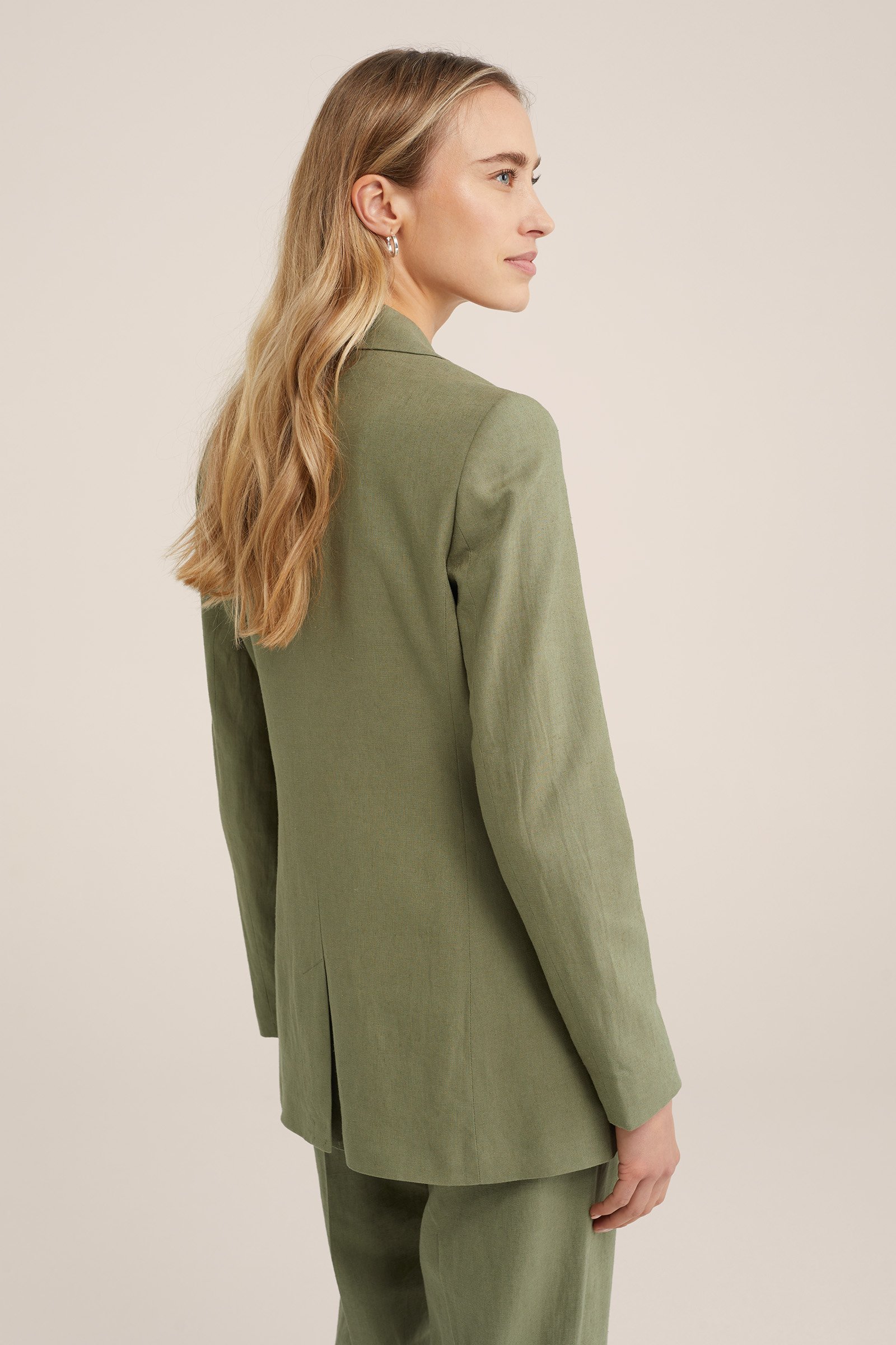 regular fit blazer van linnenmix WE Fashion Olijfgroen