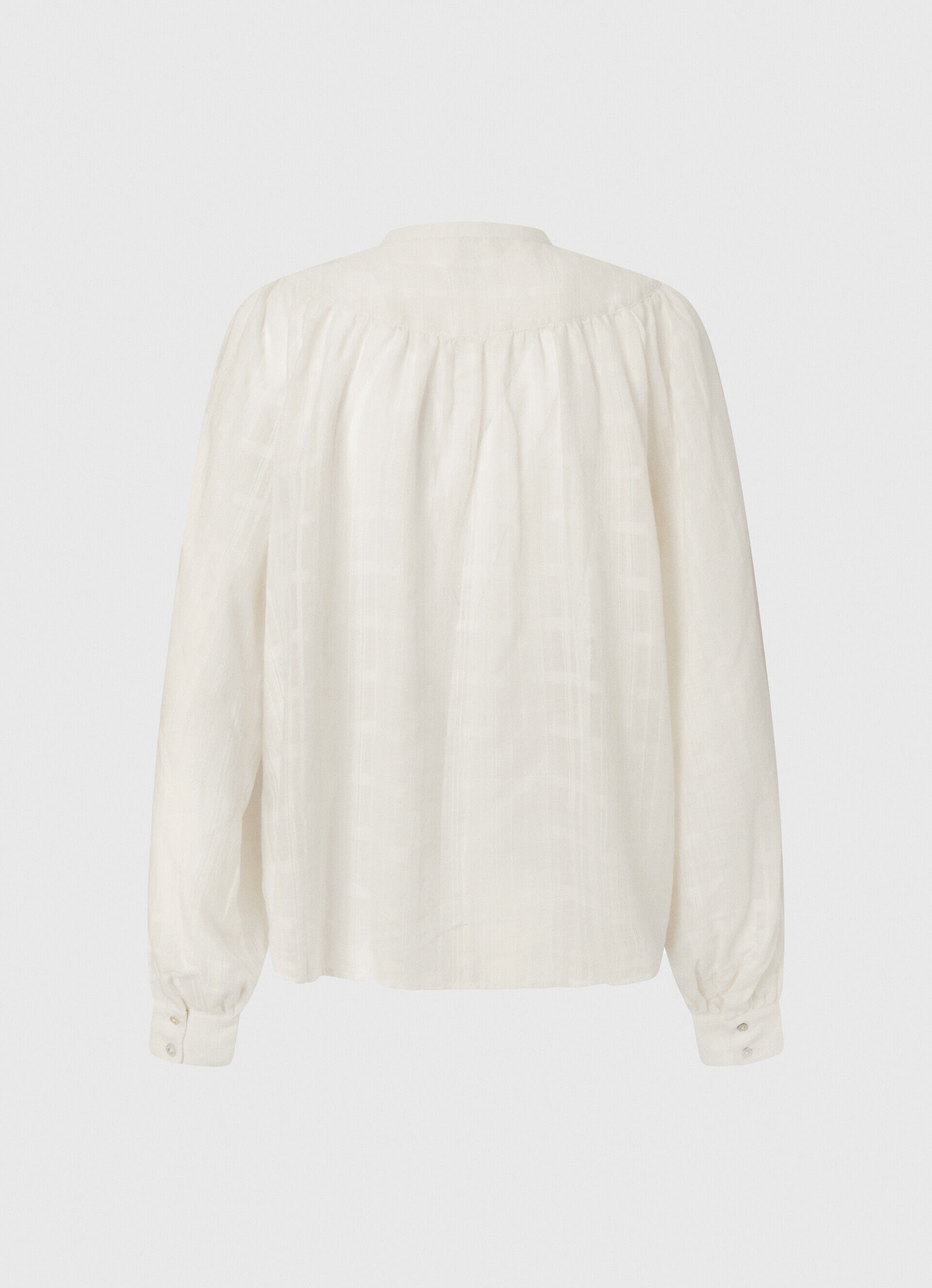 Blusa de algodão dobby com gola mao - branco mousse