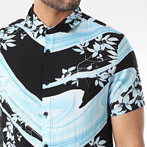 Chemise Manches Courtes Floral Bleu Noir