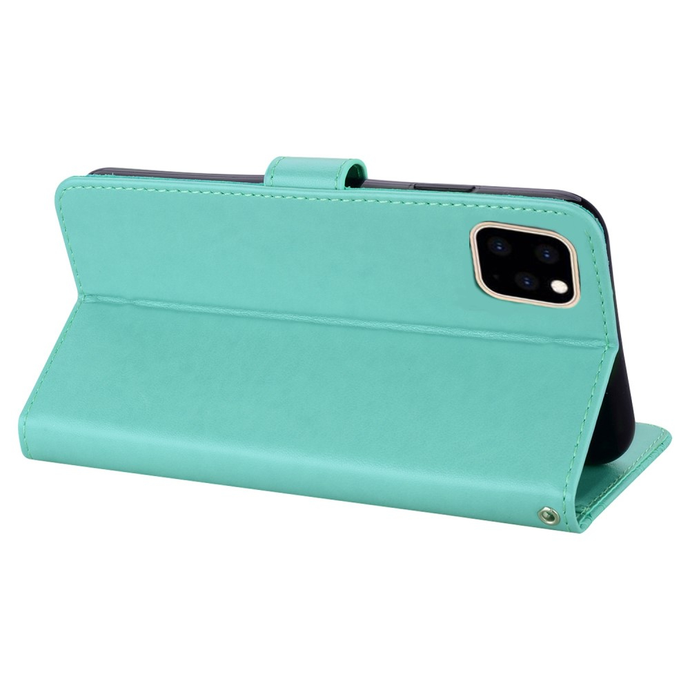 iPhone 14 Pro Max Leder Tasche Wallet Eulen Mandala Imprint - Türkis