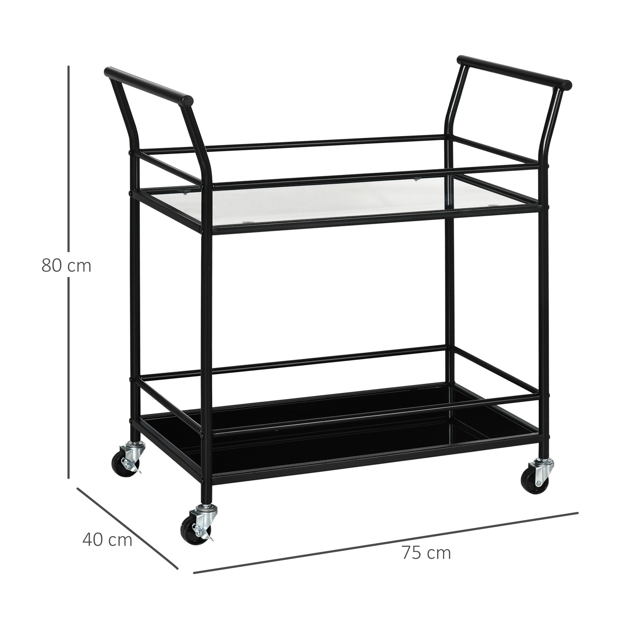 HOMCOM Küchenwagen mit Ablagen aus gehärtetem Glas schwarz 75L x 40B x 80H cm