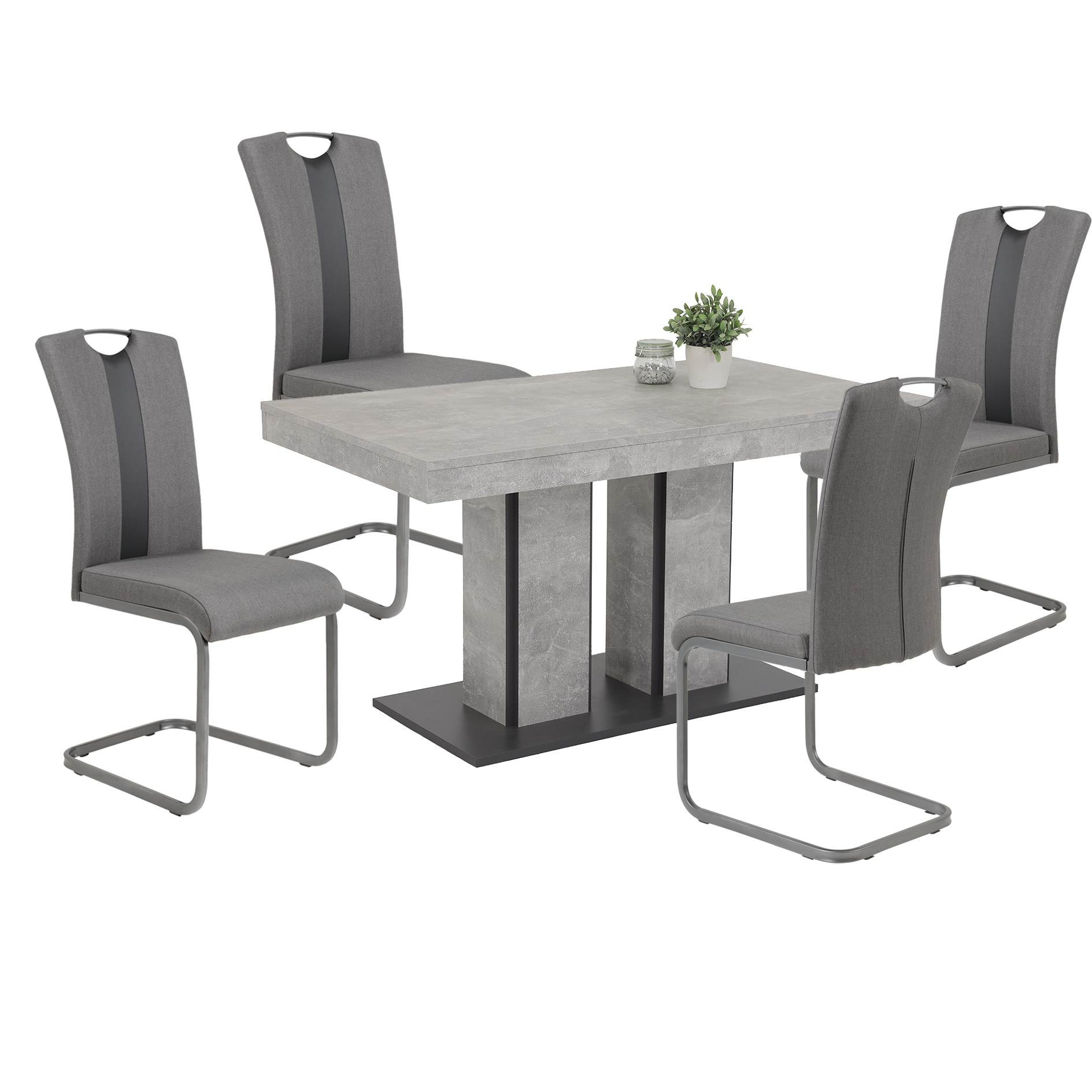 5-teilige Tischgruppe - Betonoptik - anthrazit-grau - Synchronauszug