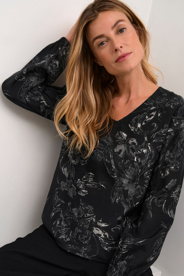 Cream CRLova V-Neck Blouse Black and white abstract flowe