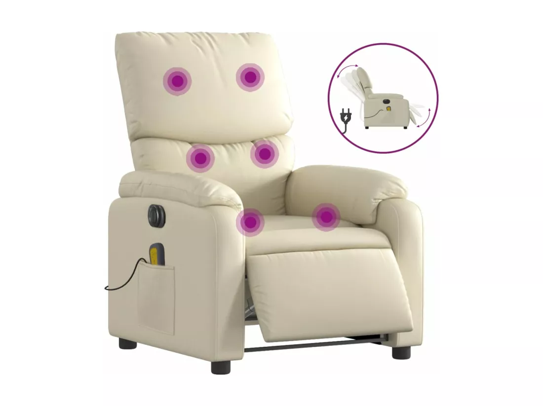 Fauteuil de massage inclinable électrique crème similicuir