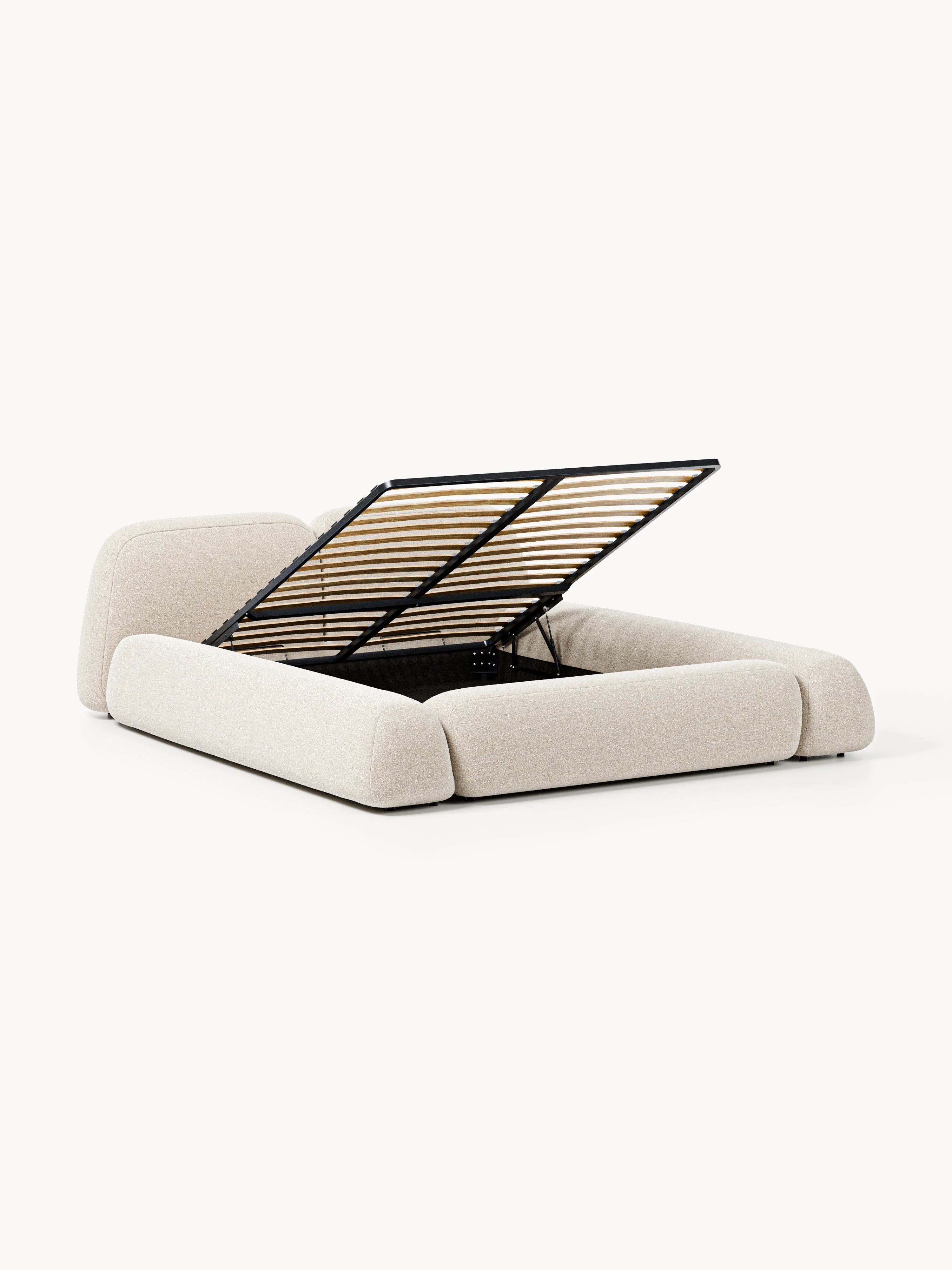 Bouclé gestoffeerd bed Wolke met opbergruimte
