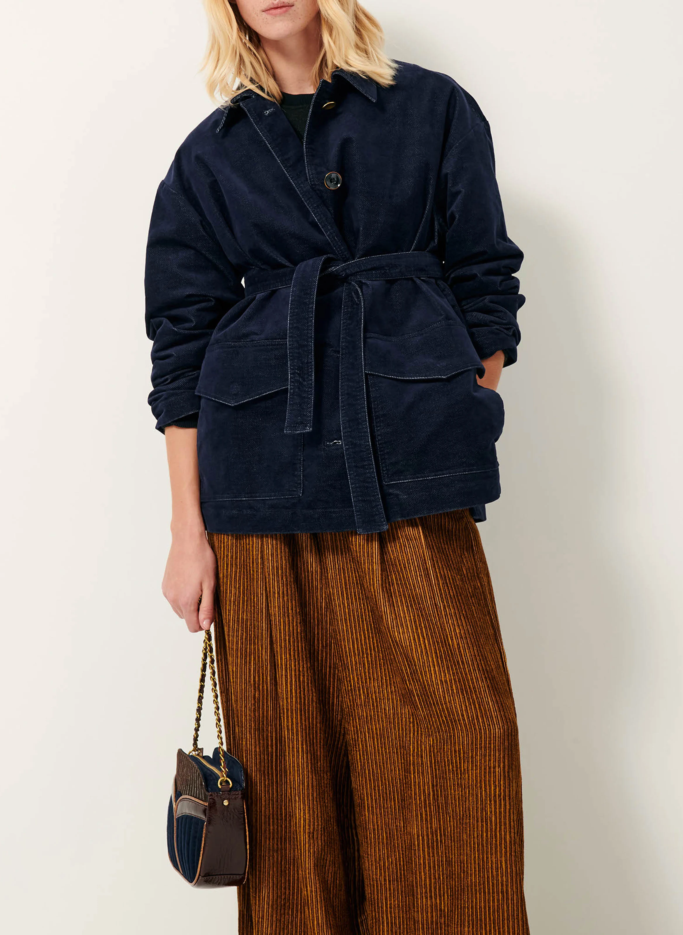 JONOVA - Veste col classique en coton mélangé | Bleu