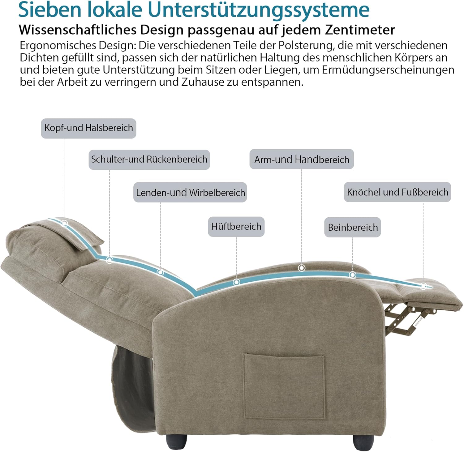 Relaxsessel Ergonomisch Massagefunktion, Einzelsofa Liegefunktion mit Heizung, Lesesessel Fernsehsessel Körper Vibration Sessel, Gesund Loungesessel Polstersessel, 67.5X87X100 cm (Beige)