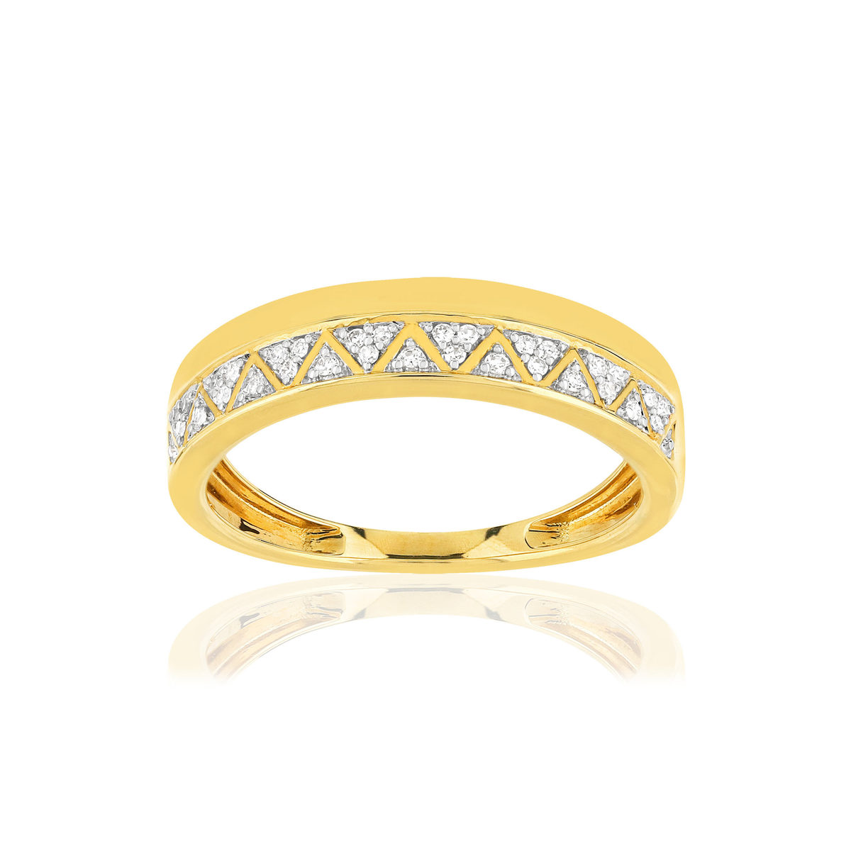 Bague or 375 2 tons triangles diamants