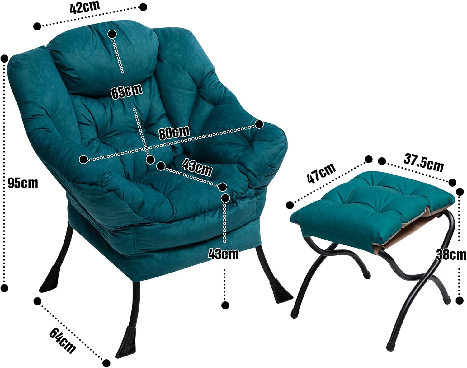 HollyHOME Sessel mit Hocker Ohrensessel mit Hocker Sessel Wohnzimmer Relaxsessel Schlafzimmer Lesesessel Lounge Sessels Armlehnensessel, Blau Grün