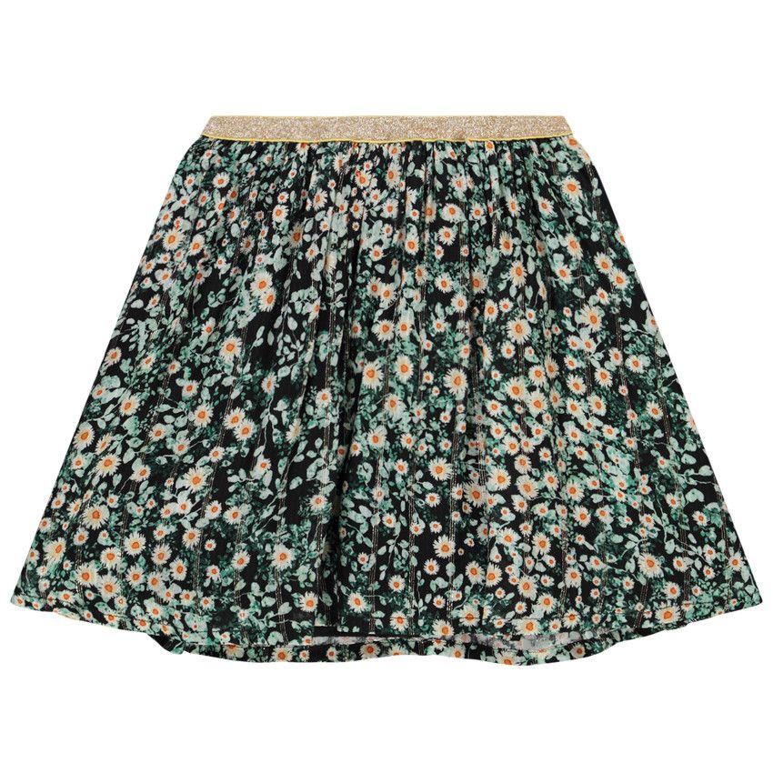 Jupe courte en voile de viscose imprimé fleuri pour fille - Noir
