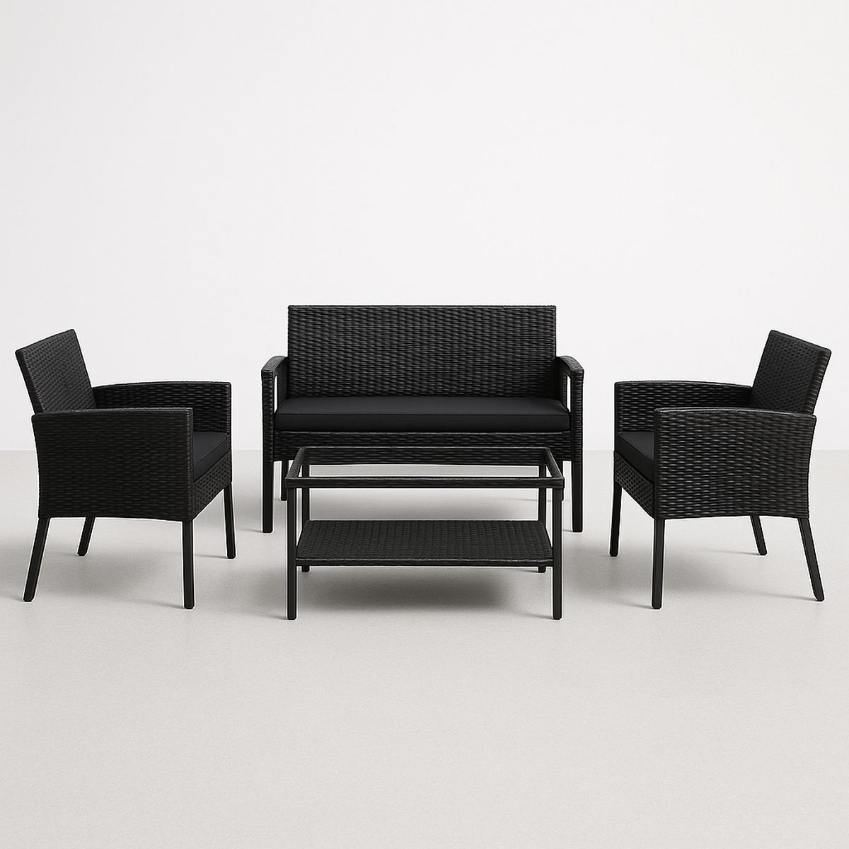 Gartenmöbelset 4-teilig Polypropylen Schwarz Tisch Bank Sessel