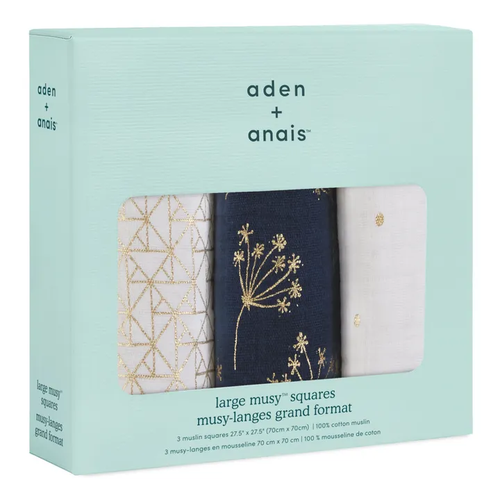 aden + anais Lange Metallic 70x70 cm - Pack de 3 | Doré