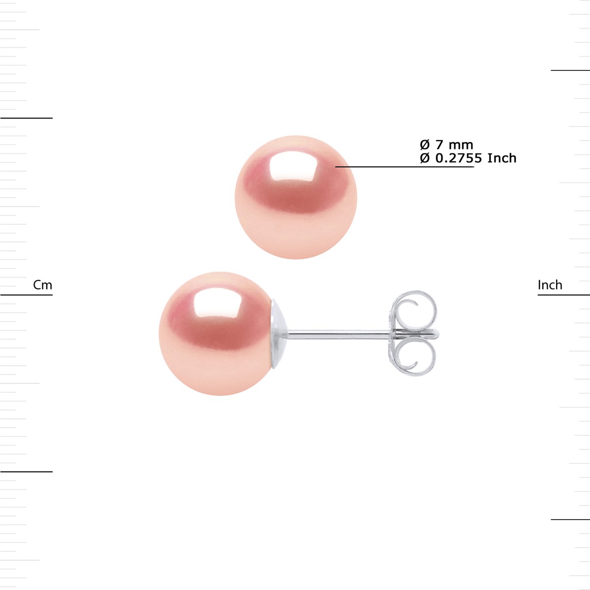 Clous d'Oreilles Perles de Culture d'Eau Douce Rondes 7-8 mm Roses Or Blanc