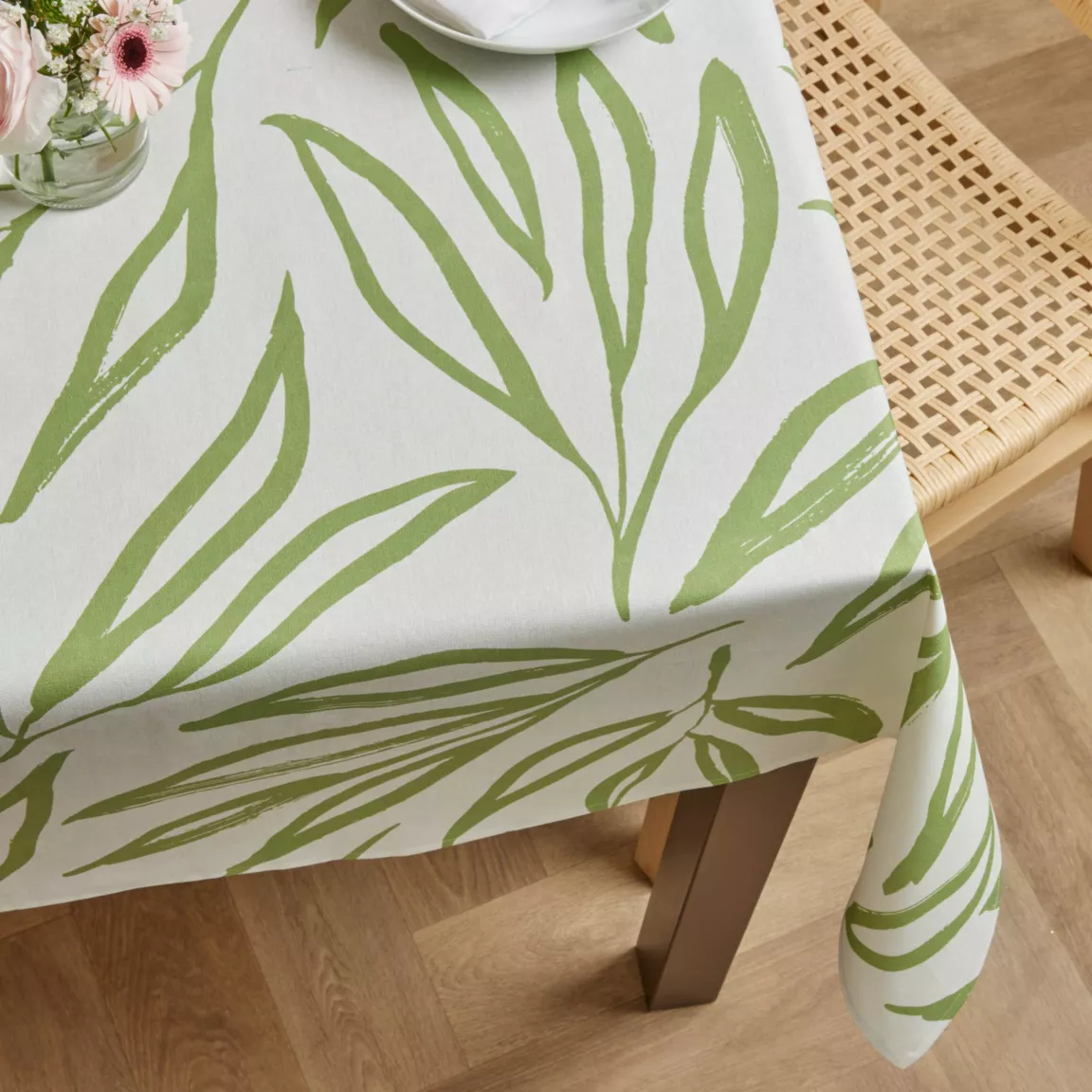 Nappe rectangulaire coton enduit (150 x 350 cm) Galice Vert eucalyptus