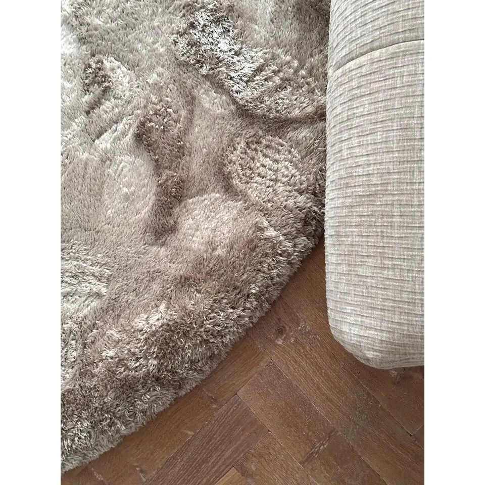 Interieur05 Rond Hoogpolig vloerkleed Odelia beige/wit - 200 x 200 cm