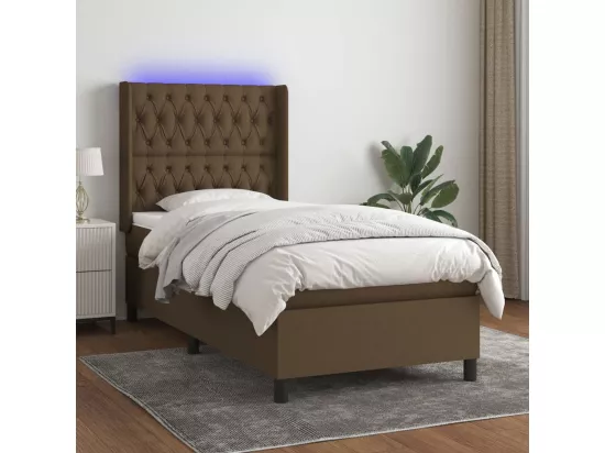 Sommier tapissier et matelas et LED Marron foncé 90x190cm Tissu