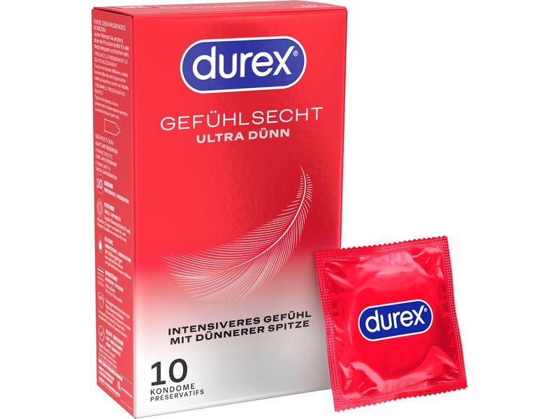 Durex Kondome Gefühlsecht Ultra Dünn 10 Stück Hochwertige Präservative zur sicheren Verhütung