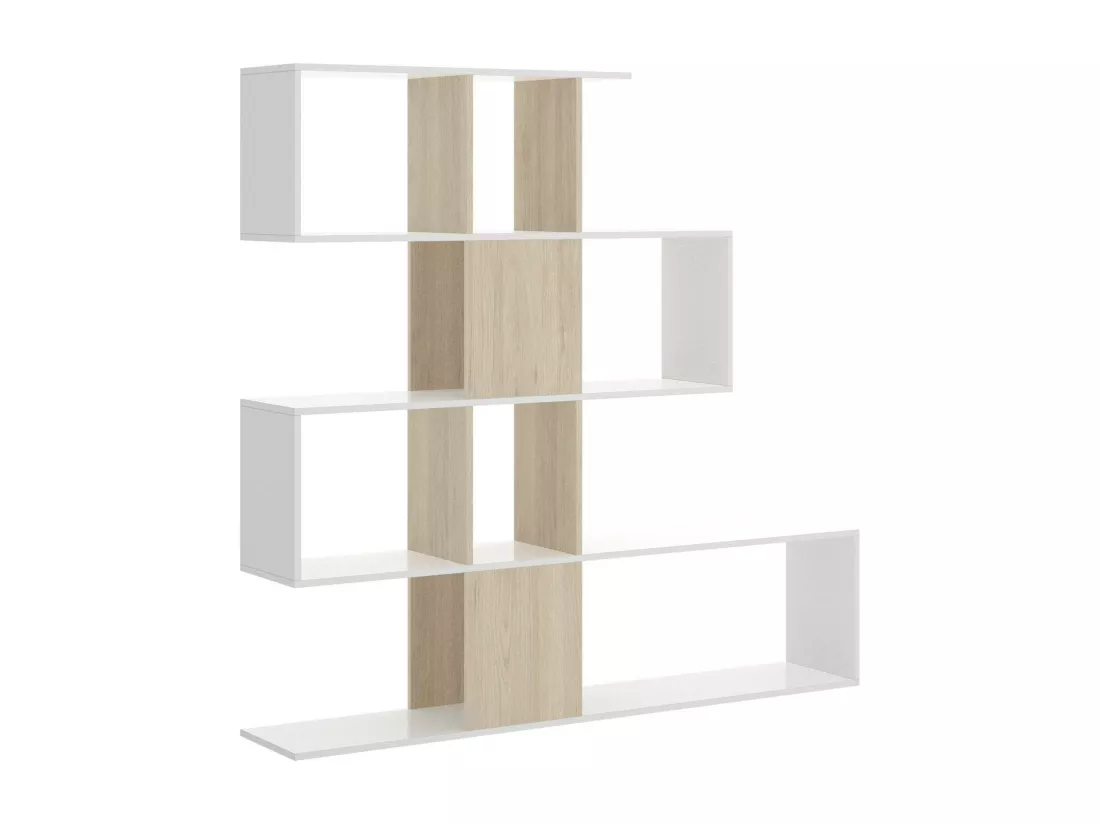 Bibliothèque Moneglia, Etagère de bureau polyvalente, Bibliothèque avec 4 étagères, 145x29h145 cm, Blanc et Chêne