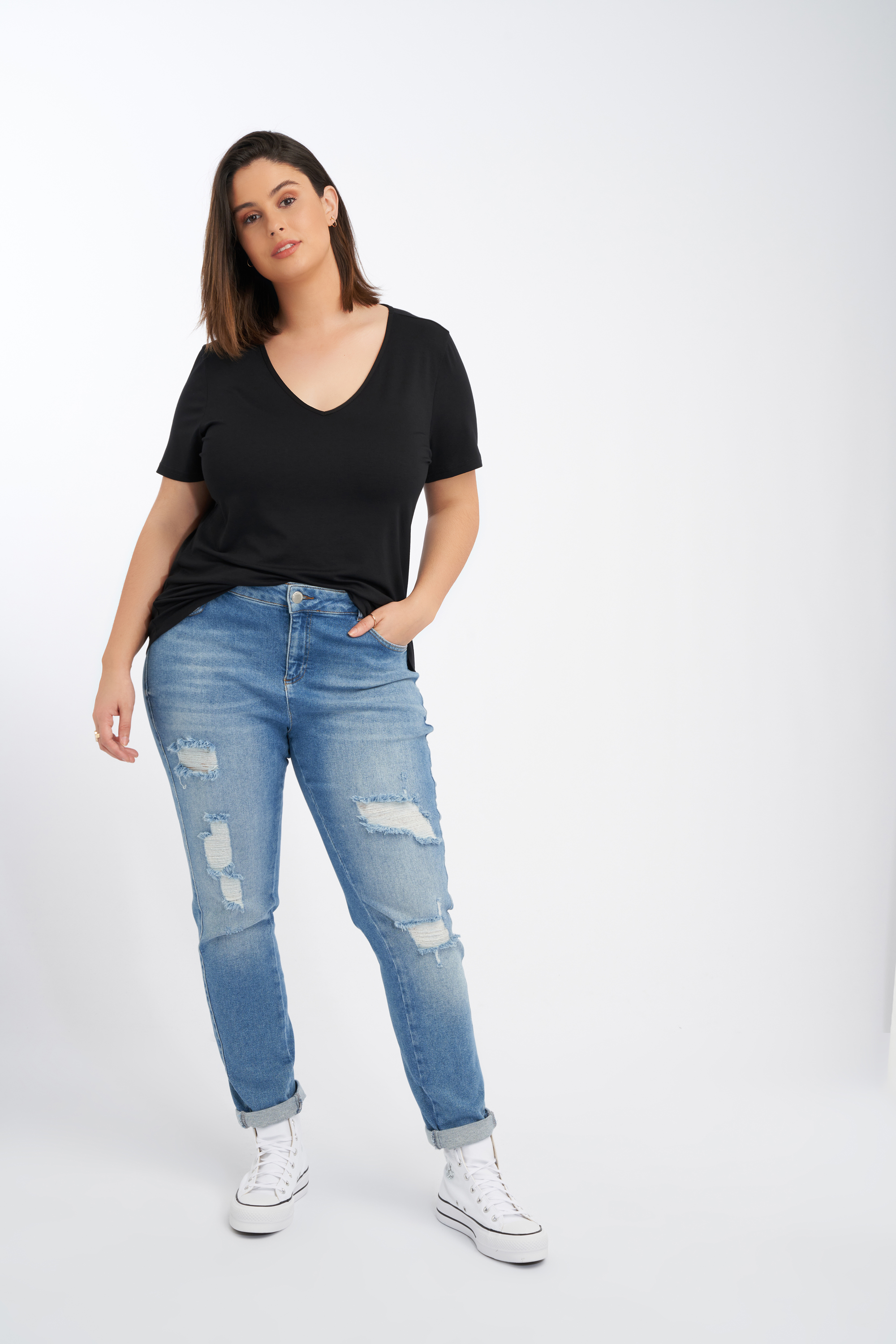 2-pack T-shirts met V-hals Zwart