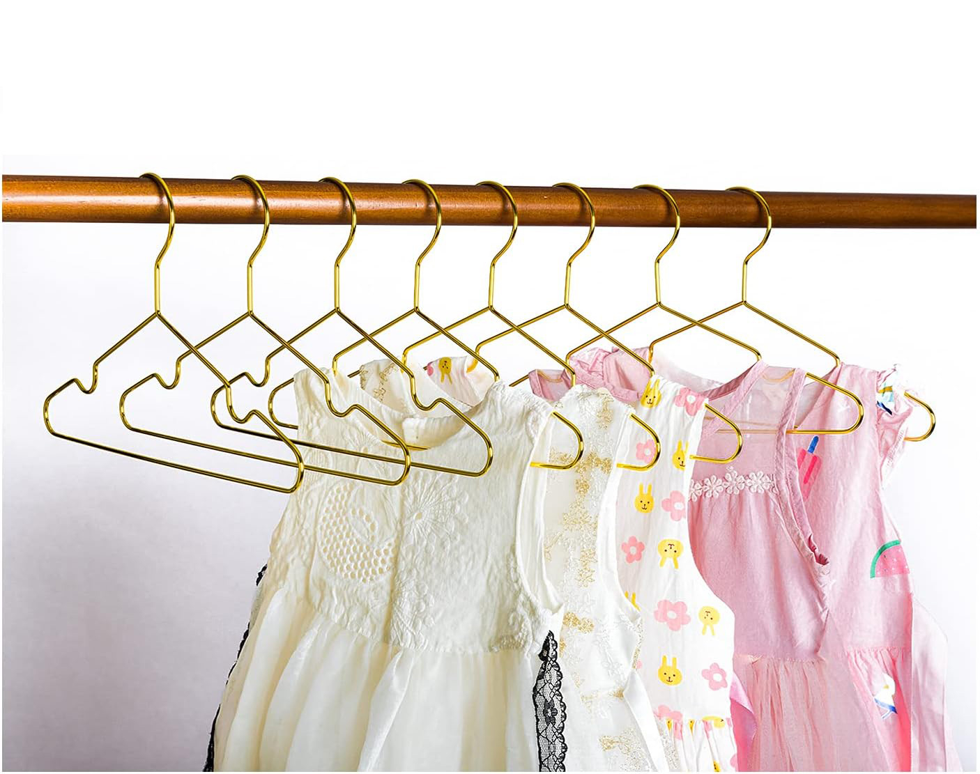 (10er Set) Metall Kinder Kleiderbügel Baby Kleiderschrank Organizer für Bodys / Strampler / Jacken - Gold