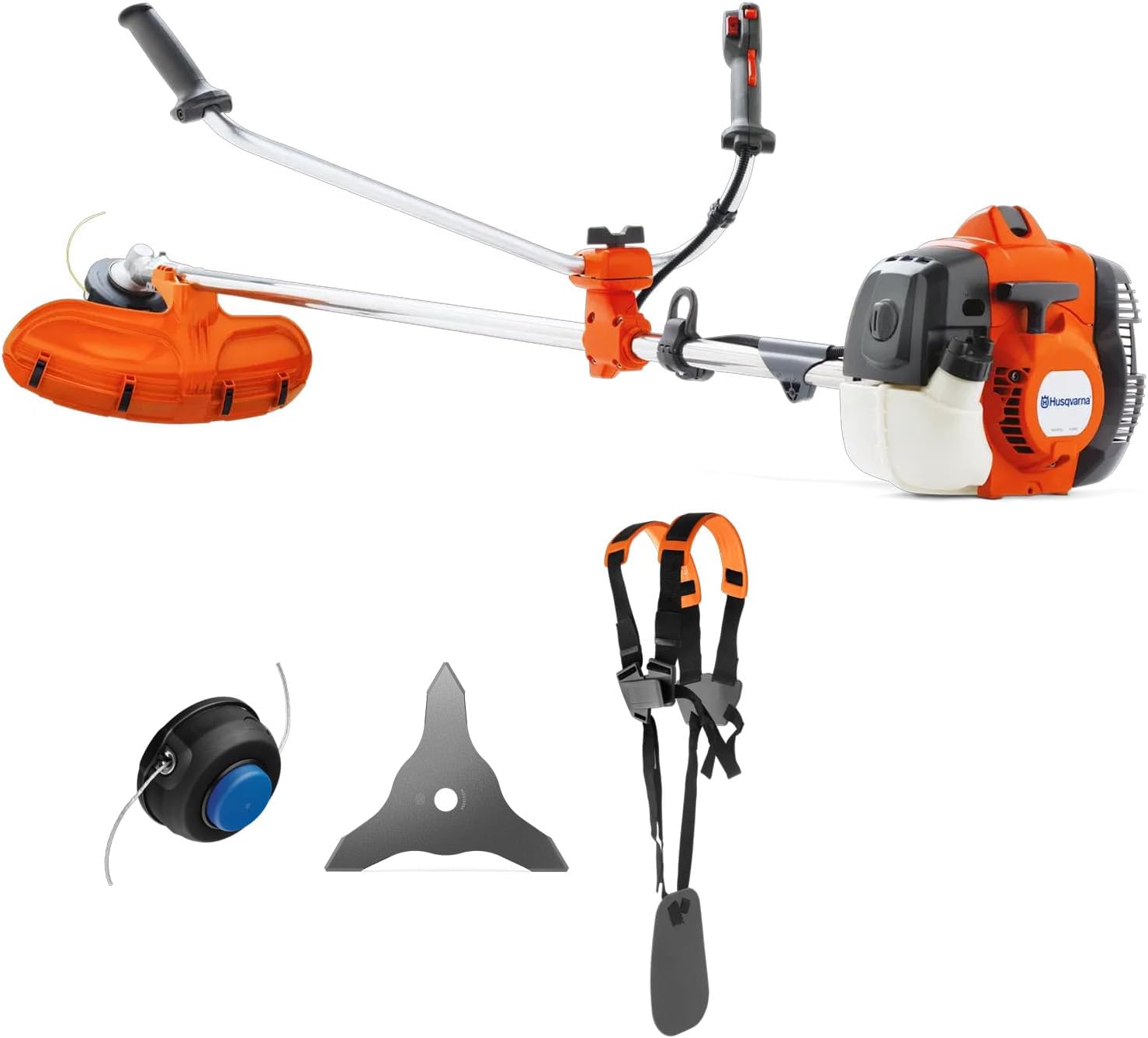 Husqvarna 135R Benzin-Freischneider mit Bullhorn-Griff – 34,6-cm³-X-Torq®-Motor, 47 cm Schnittbreite, inklusive Schneidfaden, Grasklinge und Doppelgurt
