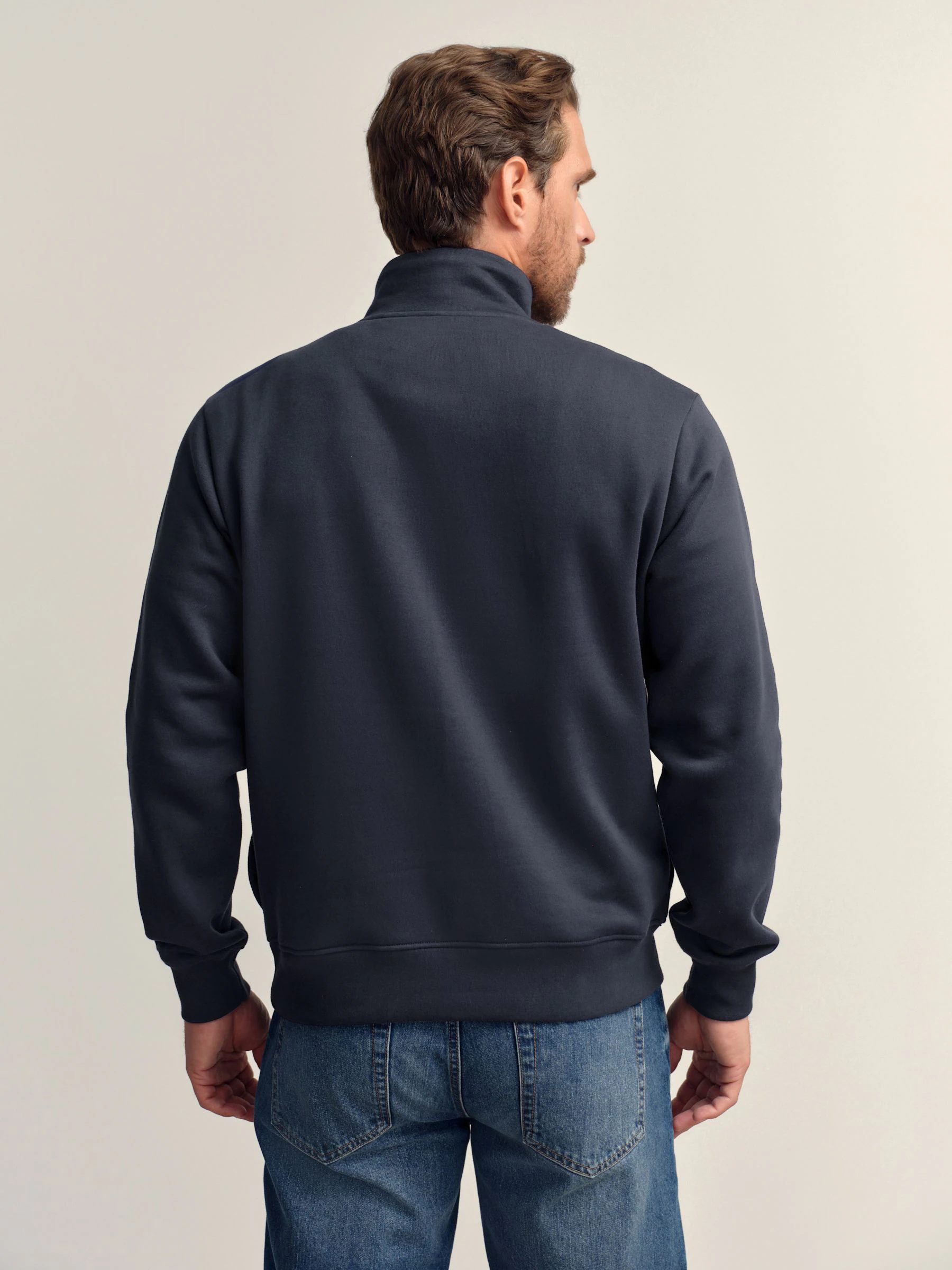 Marineblauw/naturel - Kwartrits - Sweatshirt met colourblocking