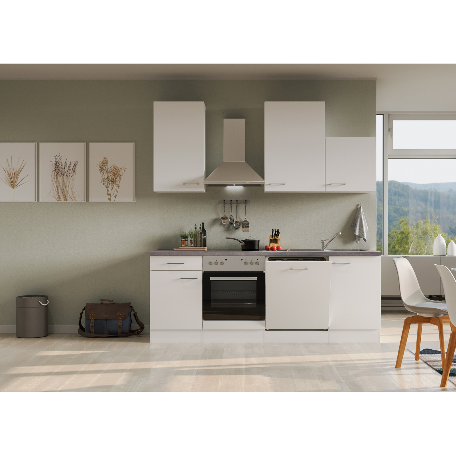 Küchenblock ELEA - weiß - mit E-Geräten - 220 cm