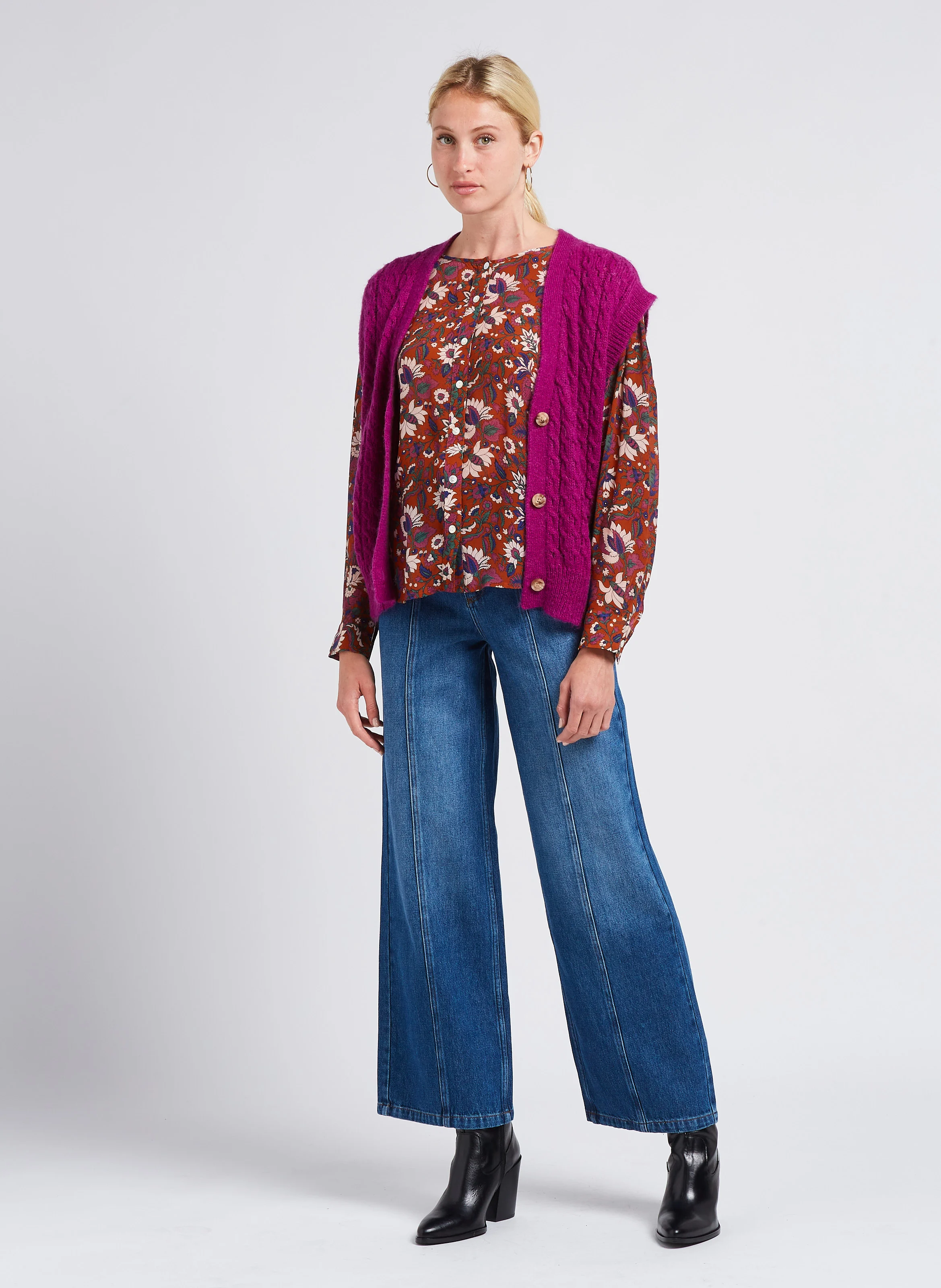 ORIANE - Jean large taille haute | Bleu