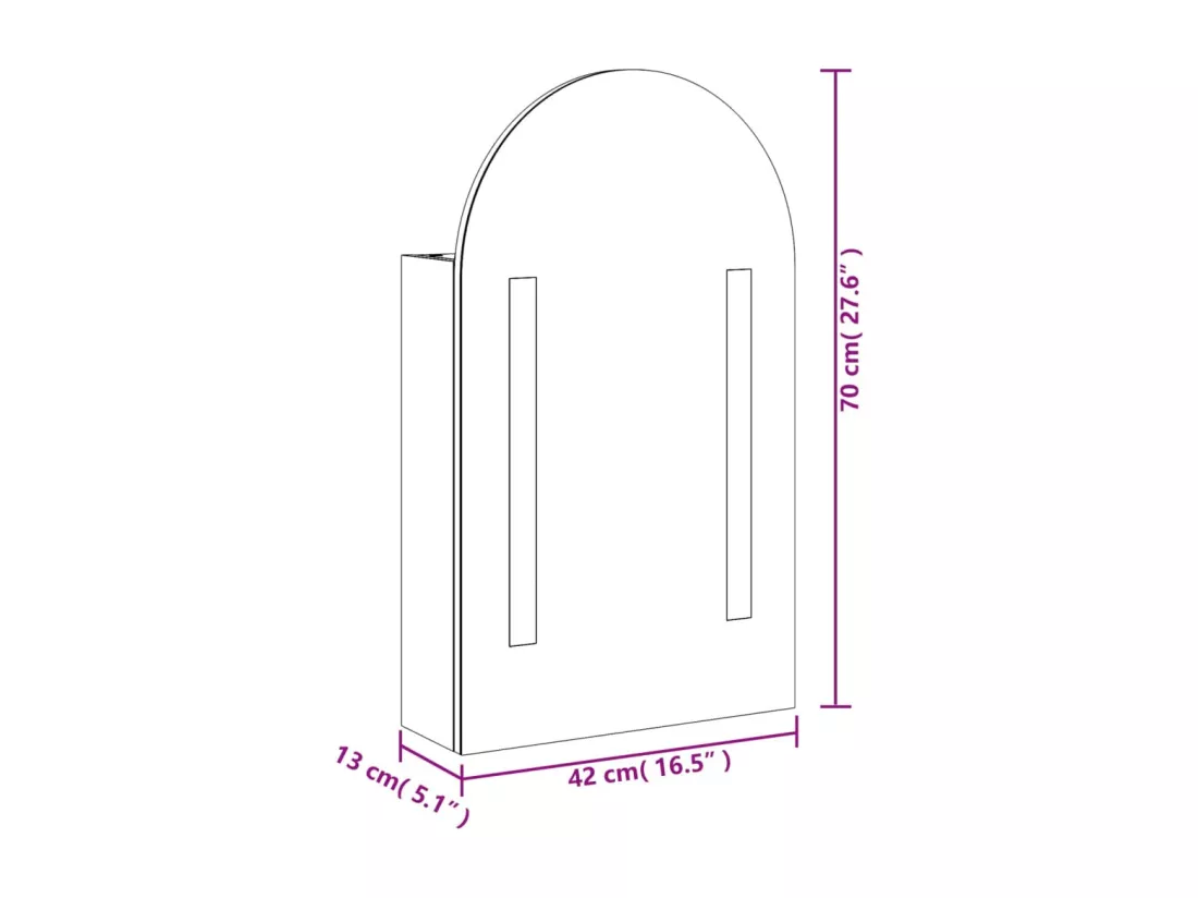 Armoire de bain à miroir avec LED arquée chêne 42x13x70 cm