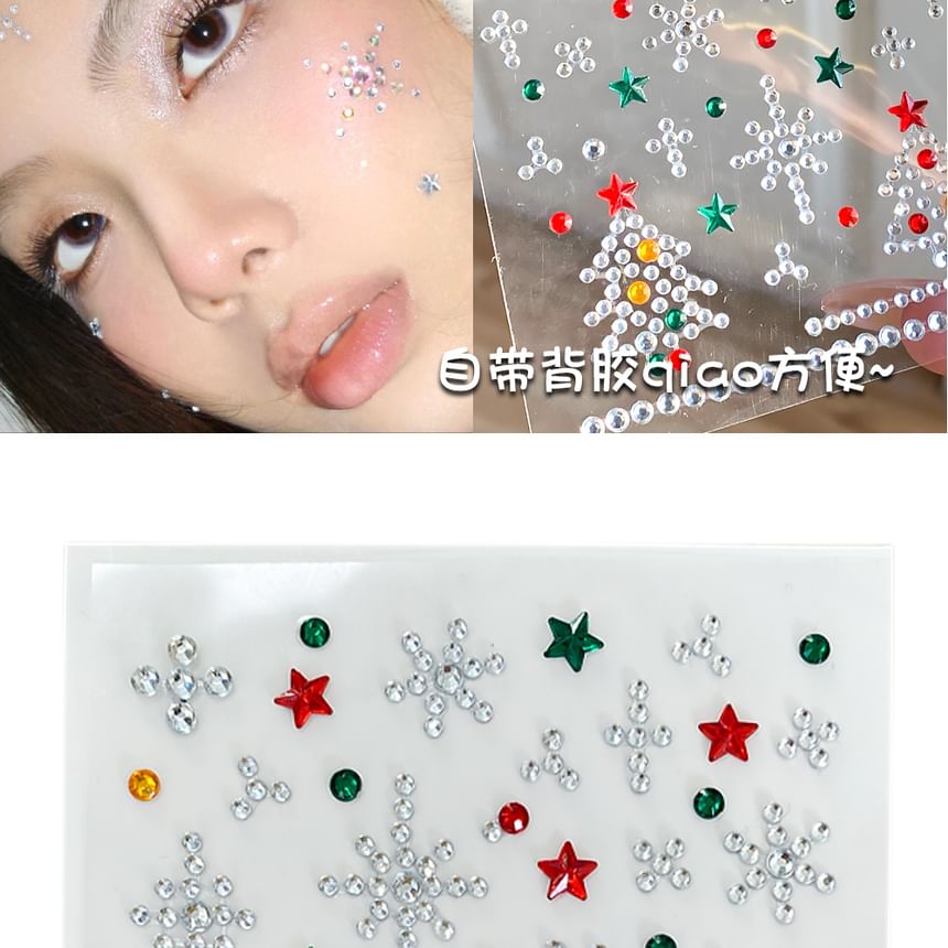 denivyse - Kerstboom strass gezicht make-up sticker (verschillende ontwerpen)