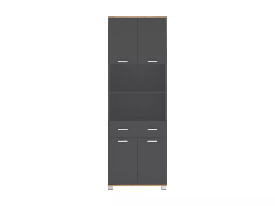 Badus | Meuble haut avec 2+2 portes et 1 tiroir en Gris / Chêne
