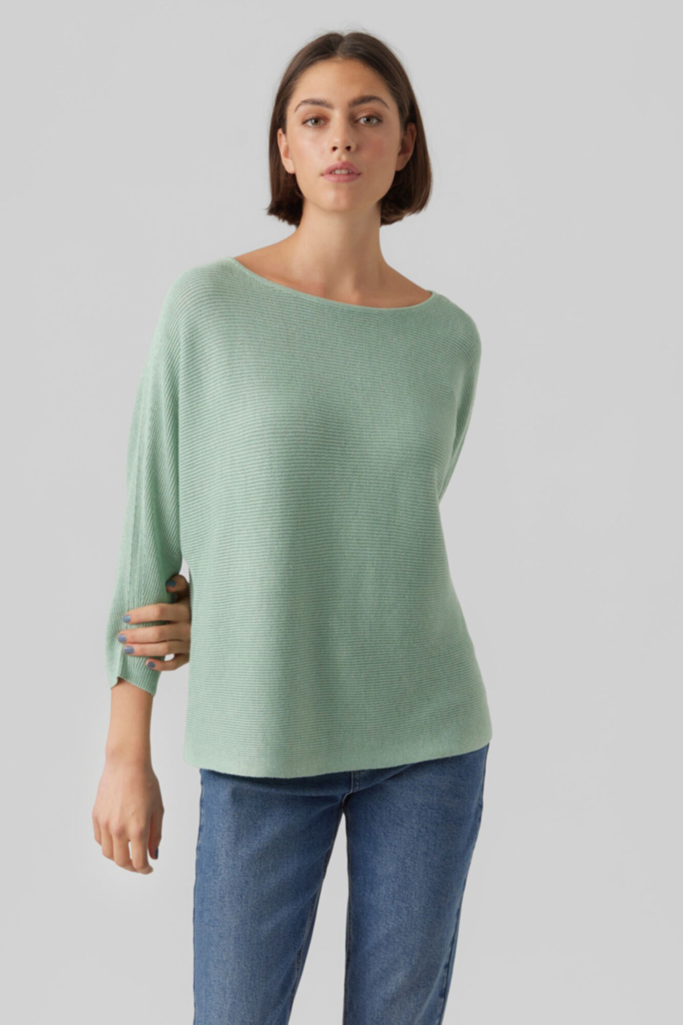 Top de manga 3/4 cuello barco - Verde