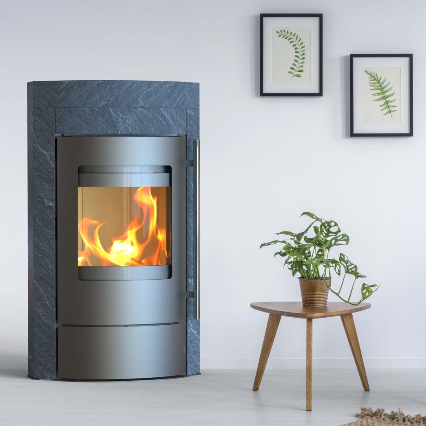 Thermia Ignis Mass Gussgrau Speckstein Automatik Kaminofen Speicherofen 150mm Abgasstutzen 7kw Holzfach massiv
