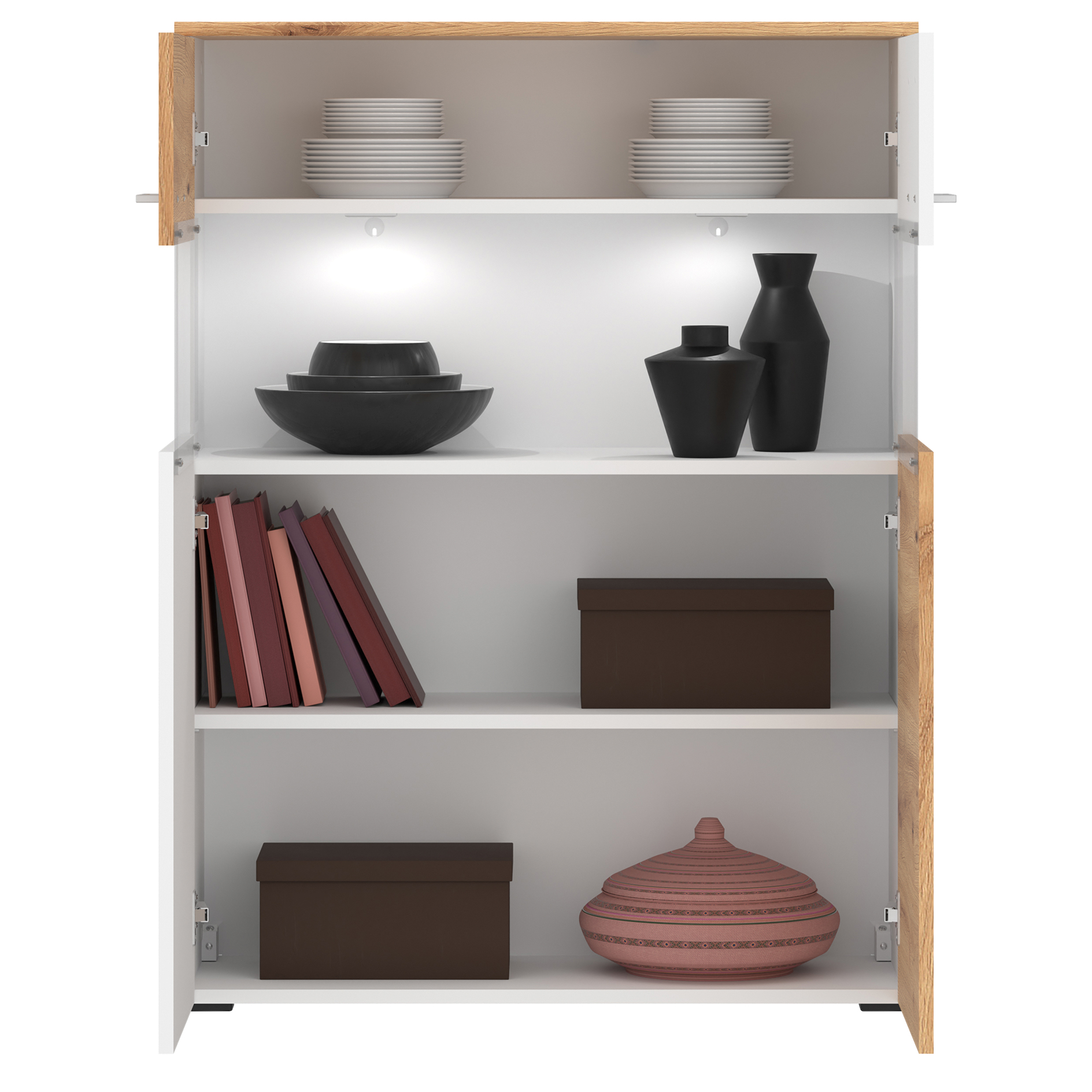 Vitrine - Alpinweiß - Artisan Eiche - 85 cm