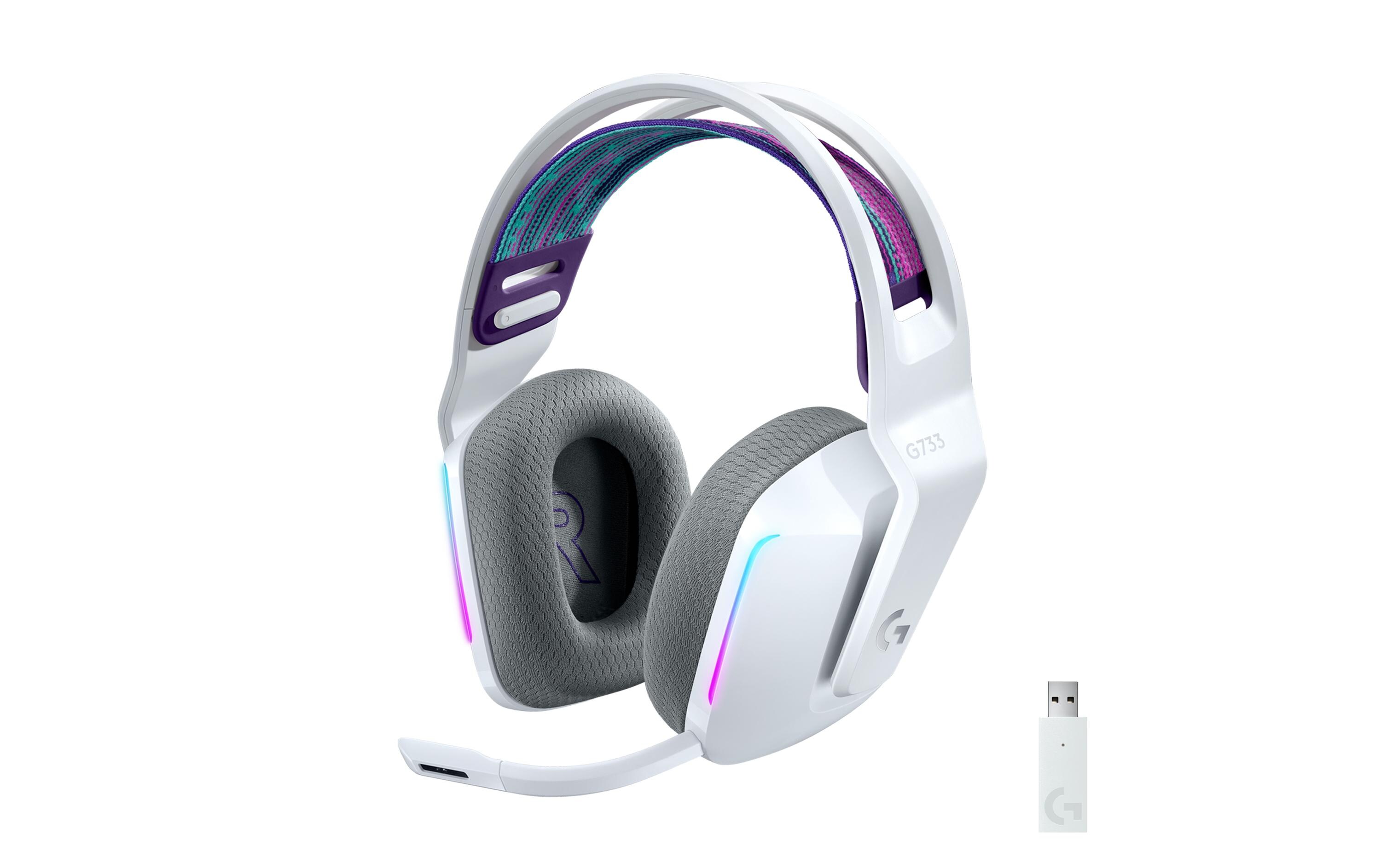 Headset G733 Lightspeed WeissWireless-Gaming-Headset mit DTS 7.1 Surround-Sound und RGB Beleuchtung