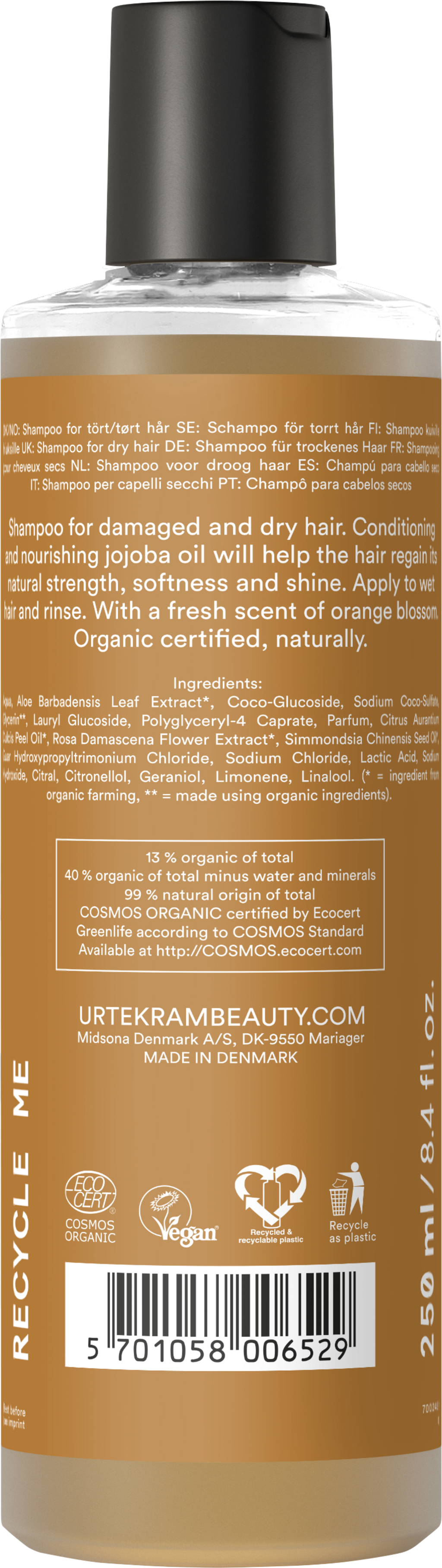 URTEKRAM  Spicy Orange Blossom Ultimate Repair Shampoo, 250 ml