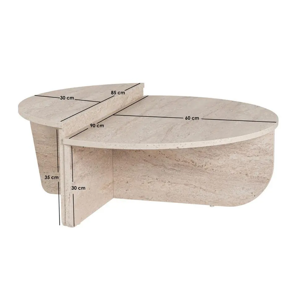 CALICOSY - Set van 2 Salontafels ORION - Travertijn - 35x90x90 cm