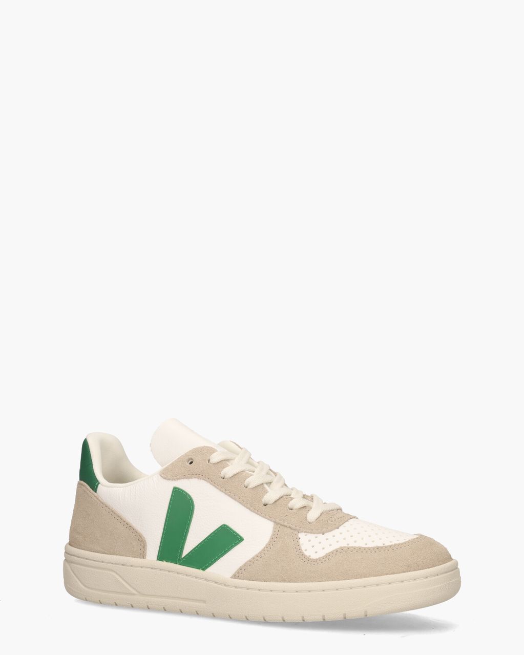 Veja V-10 Chromefree Leather Wit/Groen/Beige Herensneakers