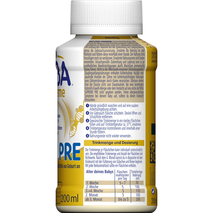 Nestlé BEBA SUPREME Pre Anfangsmilch Portionsflaschen 200ml von Geburt an