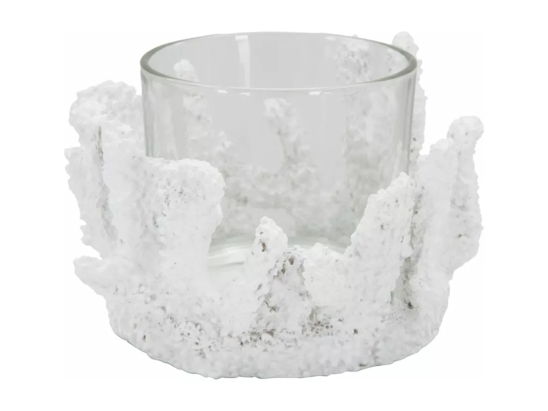 Bougeoir en résine blanche avec coupelle en verre Ø 12,5x9 cm