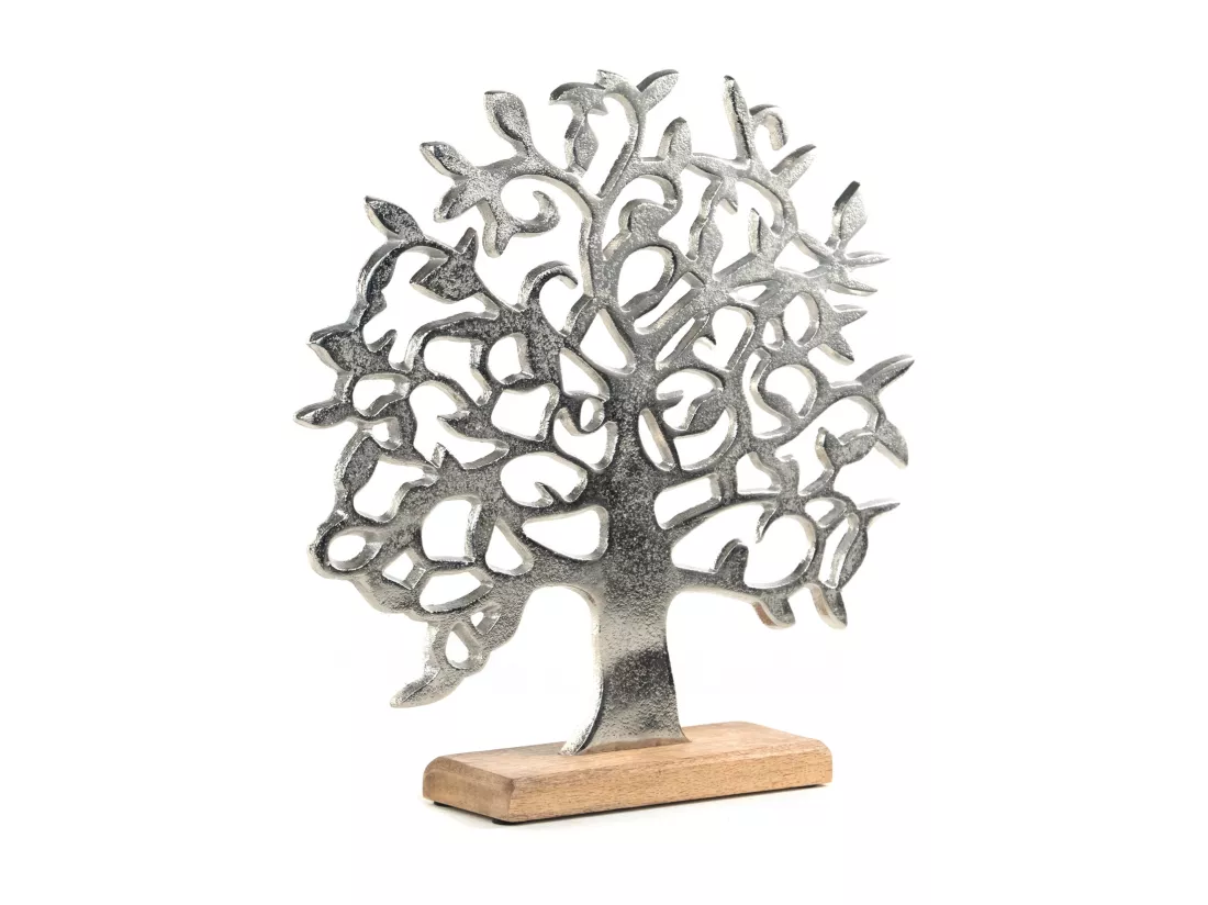 SCULPTURE Arbre de vie Métal, bois de mangue argent-brun