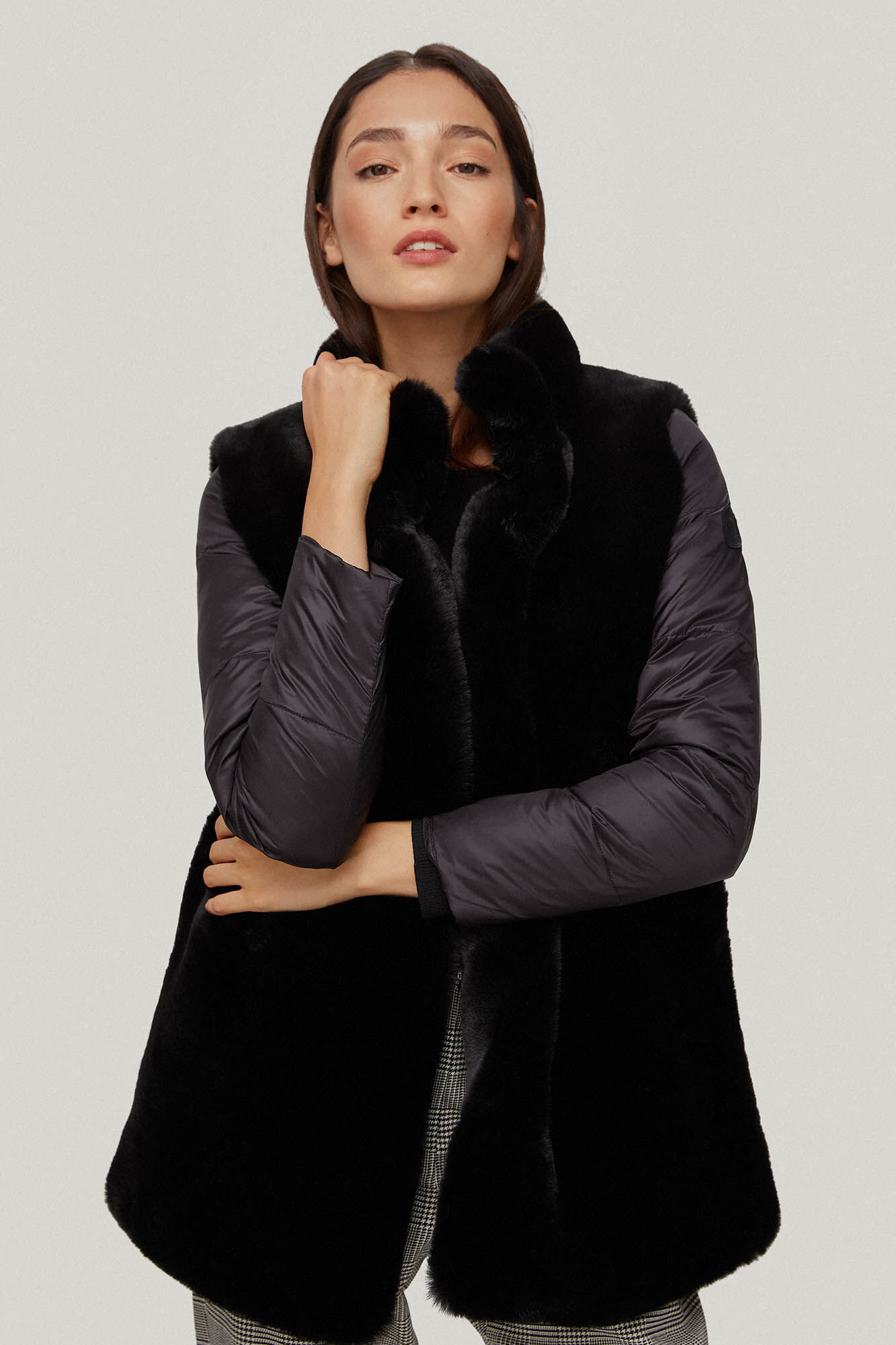 Parka com detalhes em pele sintética - Preto