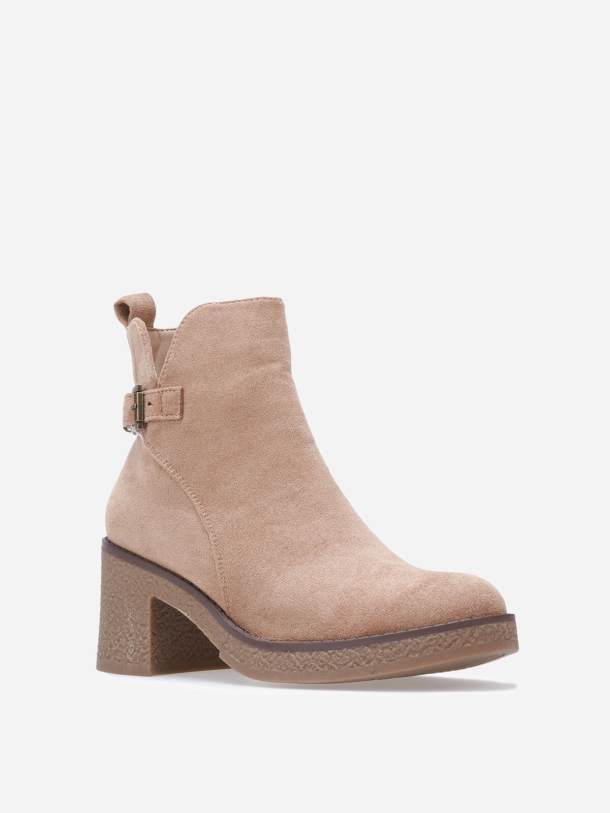 Bottines en suédine à bride et boucle métallique- Taupe