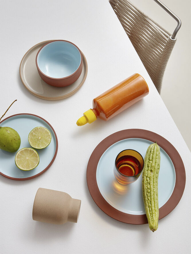 Studio About PLATE, LARGE, 2 PCS, CLAY TERRACOTTA, GLAZE LIGHT BLUE, 2501 143