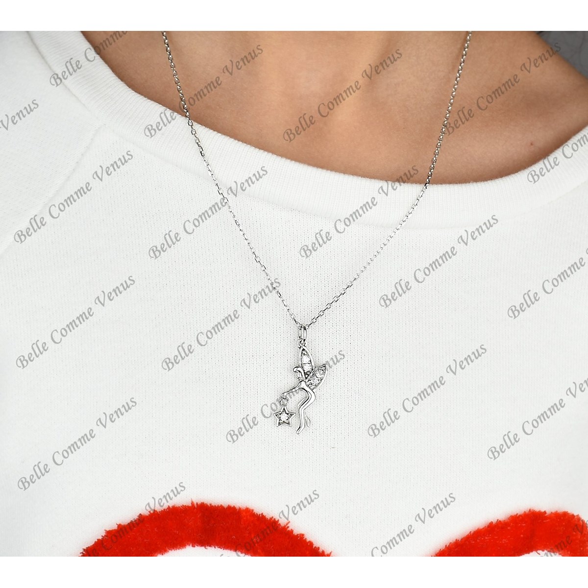 Collier fée qui tient une étoile oxyde de zirconium Argent 925 Rhodié