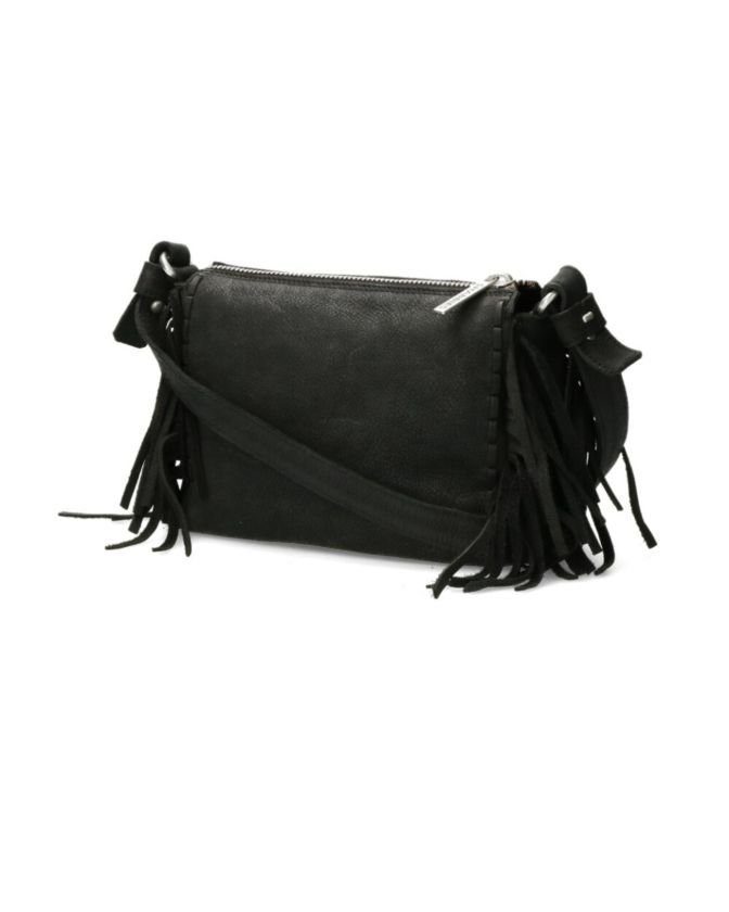 Shabbies Amsterdam Crossbody Fringes Waxed Grain Leather Zwart